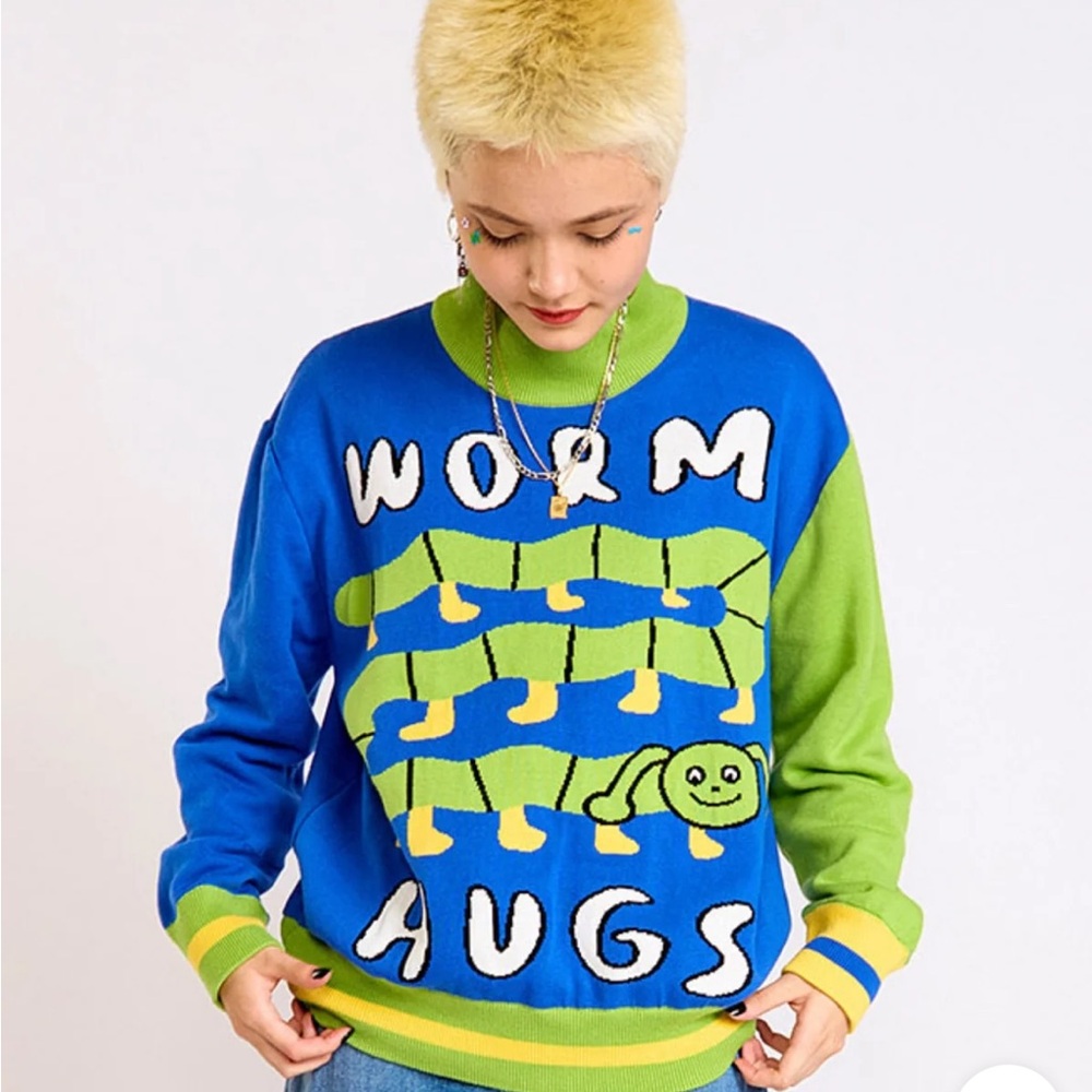 Colorful Graphic Sweater - Blue and Green